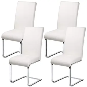 现代不锈钢餐厅 armless 高背软垫餐椅白色皮革