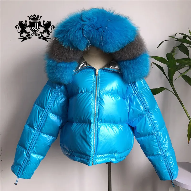 गर्म बेच फसल बुलबुला जैकेट के साथ आकर्षक गोल्डन और अलक सर्दियों महिलाओं बॉम्बर जैकेट फर
