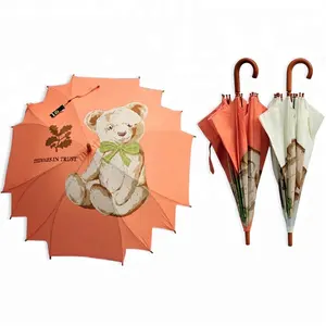 Umbrella Children Teddy Bear Carton Wooden Handle Auto Open Children Umbrella Kids Umbrella