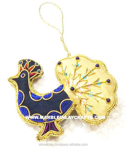 Zari Embroidery Christmas Decoration Peacock Design Ornament - Product Image 1