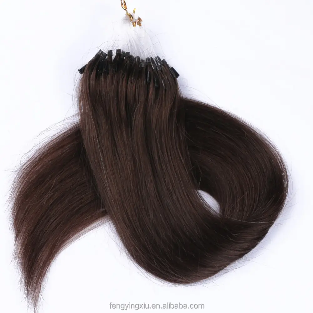 16 "-22" 100% Menselijk Remy Haar Micro Loop Ring Extensions Off Black Brownbrazilian Silky Steil Haar Micro ring Haarverlenging