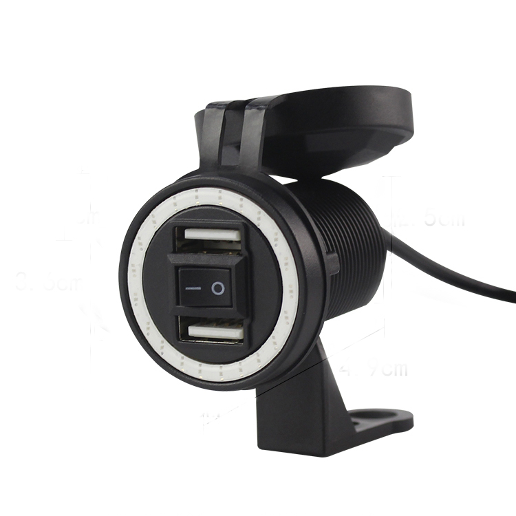 Мото велосипед аксессуары Dual Usb сотовый телефон зарядное устройство, свет путешествия зарядное устройство с переключателем