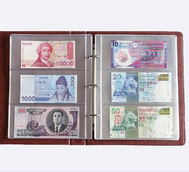 नई पैसों के पैसे पारदर्शी पीवीसी पृष्ठ कागज पैसे का सिक्का एलबम गिरे हुए पत्ते inners