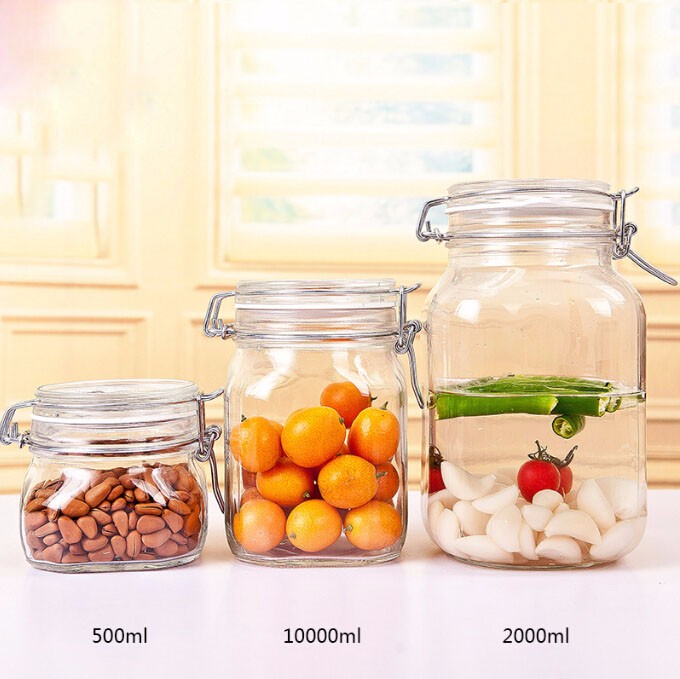 500ml square glass jars with airtight lid, glass food jar