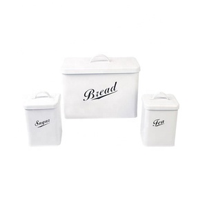 T041 Set Of 3 rectangle Iron box Bread/Tea/Sugar Bin Food Storage can Metal Bin With Lid and Handle