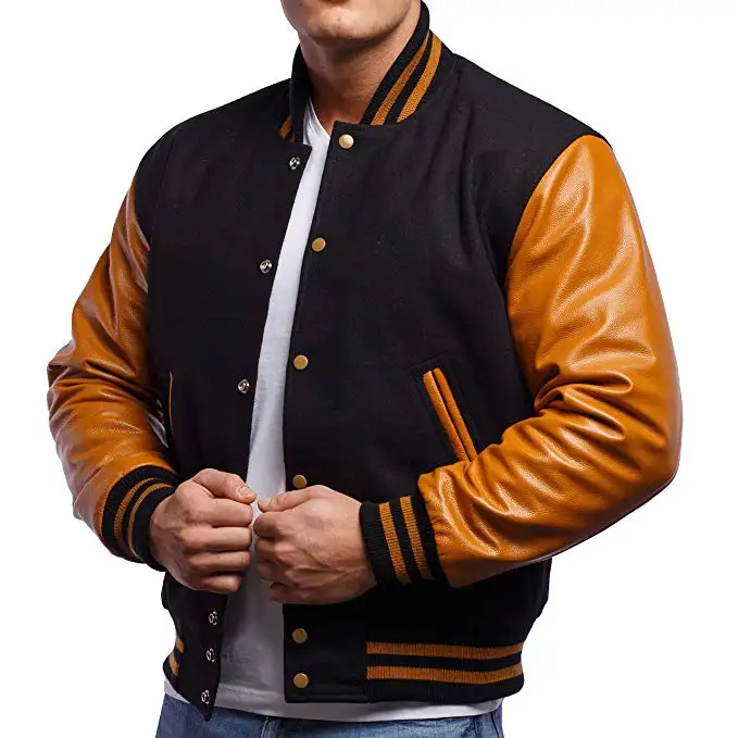 Good Quality Wholesale Letterman Jackets Men Wool Body Leather Sleeve Winter Coat Varsity Bomber Jacket