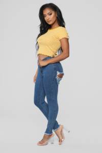 גבוה מותן כחול ג 'ינס עם התחת במצוקה סקיני ליידי עיפרון ג' ינס - Product Image 2