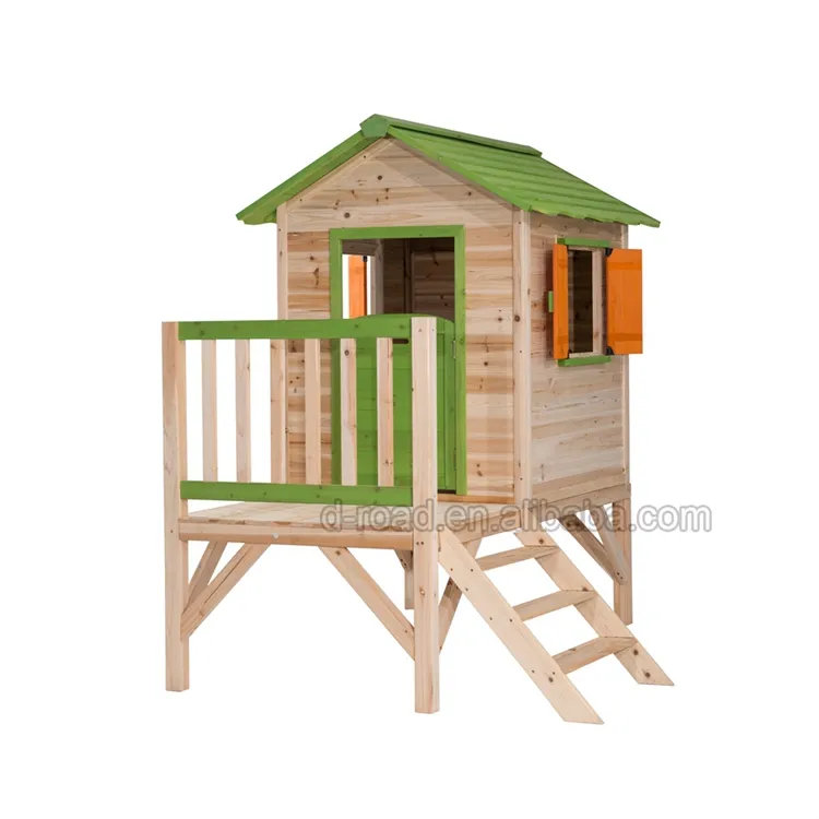 Детский деревянный игровой домик с лестницей и горкой