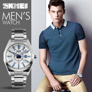Skmei urban style 9118 다이얼 watch 대 한 men auto date japan movt quartz watch stainless steel 백 방수 5atm - Product Image 3