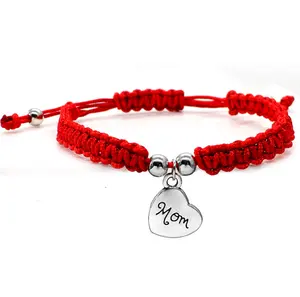 Verstelbare Rode String Discussie Cord Touw Geluk Gevlochten Armband Met Hart Charme Voor Moeder Gift Custom Beschikbaar
