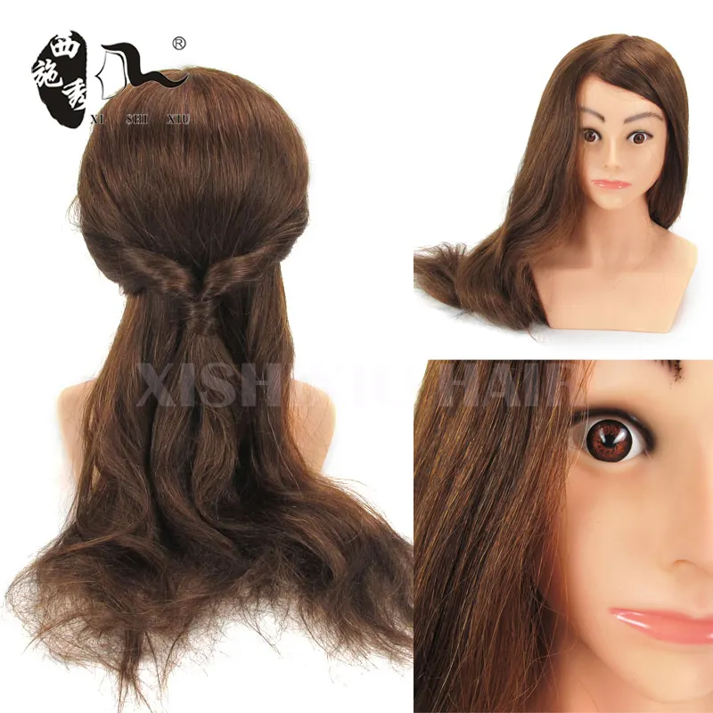 100% human hair brown color hairdressing afro training mannequin head with shoulder for paint curl braid practice hairstyle
