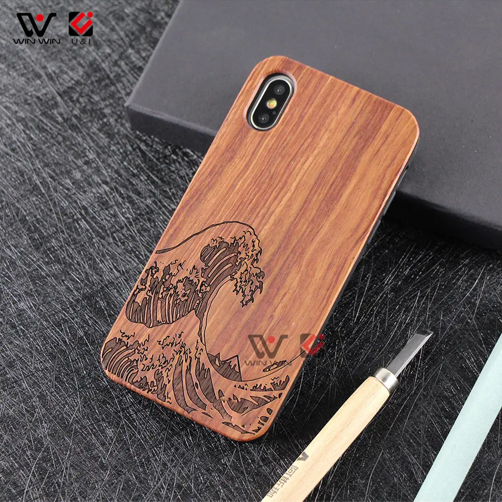 Unique Handmade Carving Real Wooden Wood Case TPU Rubber Case For Apple