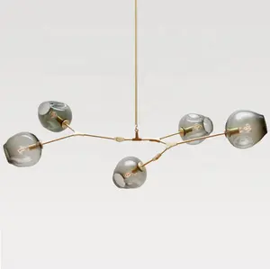 E27 Amber Hand Thổi Thủy Tinh Bóng Globe Shades Chandelier Trang Trí Hiện Đại Led Mặt Dây Chuyền Vàng Đèn