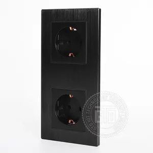 Black color smart home hotel using CNC aluminum brushed 2 connected panels Vertical Germany style European socket