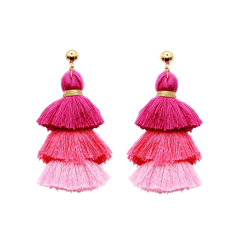 6 Colors Bohemian 3 Layered Tree Shape Bông Tassel Drop Earring Boho Vintage Dangle Earrings Dài Cho Phụ Nữ Jewelry 2018