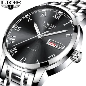 LIGE 브랜드 저렴한 쿼츠 시계 럭셔리 스테인레스 스틸 시계