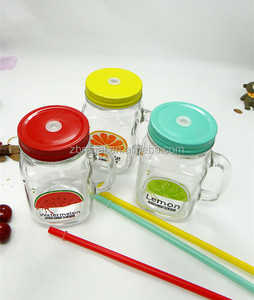 Nước Ép Trái Cây Thiết Kế Thủy Tinh Xử Lý <span class=keywords><strong>Mason</strong></span> Jar Mugs Với Rơm Nắp - Product Image 3