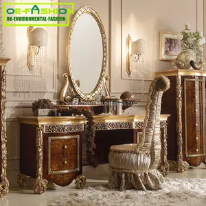 luxury beauty vintage makeup wooden vanity table furniture dresser and chair set
