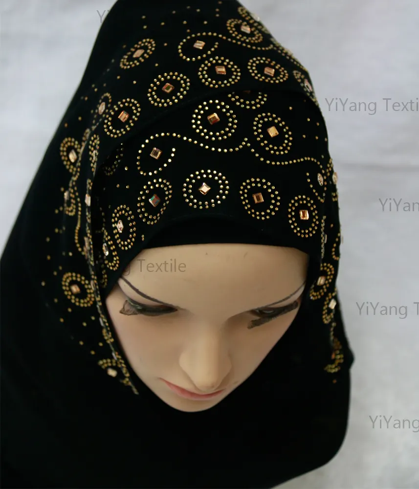 2021 New Fashion Modest Malaysia Islamic Arab Muslim Boutique Solid Color Scarf wholesale Hijab With Rhinestone For Women Ladies