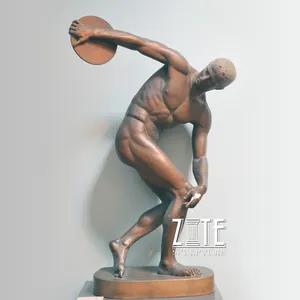 Myron 着名的设计生活大小 discobolus 雕塑青铜器男子铁饼投掷者雕像