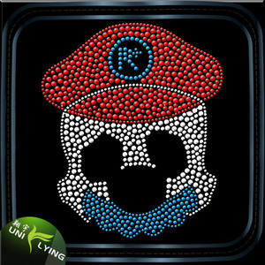 핫 세일 사용자 정의 해골 모티프 모조 다이아몬드 크리스탈 열 프레스 티셔츠 템플릿 사용자 정의 색상 - Product Image 3