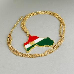 ZJ071 Huilin Kurdistan Oro Collana Del Pendente Dello Smalto Bandiera Regione Mappa Curdo Grande Catena di Gioielli - Product Image 4