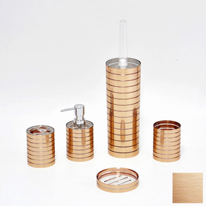 Ensemble d'accessoires de salle de bain en plastique écologique, 5 pièces, design rayé, plaqué or rose tendance - Product Image 2