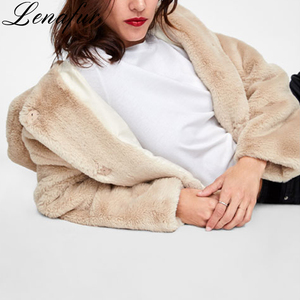Winter Warm Soft Beige Artificial <strong>Fur</strong> Coats Manmade Rex Rabbit <strong>Fur</strong> <strong>Jacket</strong> Coat Faux <strong>Fur</strong> <strong>Hooded</strong> <strong>Jacket</strong> for Women - Product Image 4