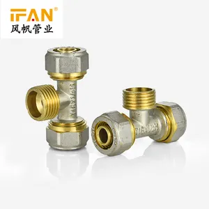 Pex Sanitair Materialen Brass Fitting Mannelijke Tee PEX-AL-PEX Plastic Waterleiding 20Mm Messing Compressie Koperen Fitting Tee