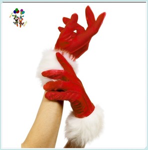 Fiesta de Navidad Disfraces Fluffy Trim Long Red Color <span class=keywords><strong>Miss</strong></span> Santa Costume Guantes - Product Image 3