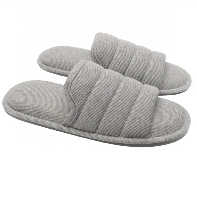 Ofoot Open Toe Men's Knitted Breathable Cotton Slip on Memory Foam Slippers