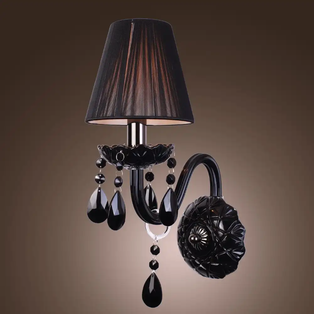 Luxus Baccarat Stil Einzelne Glühbirne Schwarz Montiert Kristall Wandleuchte mit Schatten für Schlafzimmer Nacht