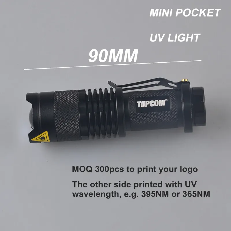 365nm 강력한 Zoomable 휴대용 UV 토치 라이트 포켓 알루미늄 합금 블랙 라이트 손전등 높은 Luen 캠핑 야외