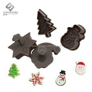RTS Novo design 4 peças de plástico para biscoitos e biscoitos com tema de Natal, ferramentas para assar, moldes para biscoitos primavera