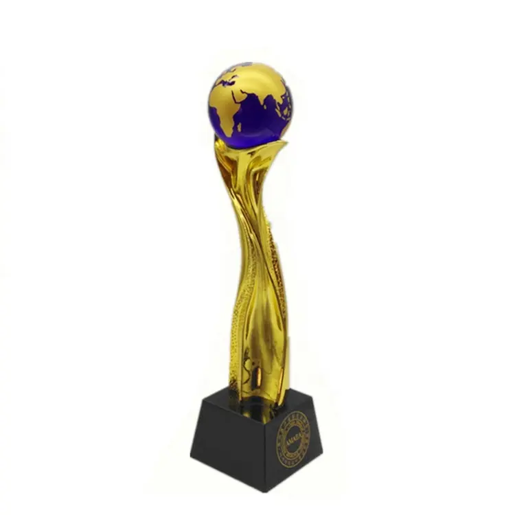 Troféu banhado a ouro personalizado de metal, com competição de cristal, terra, oscar, troféu, lembrança, dourado, globo