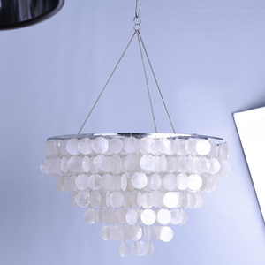 Natural Color Party Wedding Decoration Modern Flat Round Capiz <strong>Shell</strong> Chandelier <strong>Light</strong> - Product Image 2