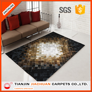 Véritable cuir de vachette crocheté à la main <span class=keywords><strong>patchwork</strong></span> <span class=keywords><strong>tapis</strong></span> en peau de vache - Product Image 2