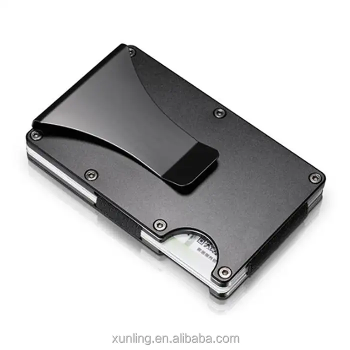 Billetera de Metal personalizada, tarjetero de aluminio con bloqueo rfid, color negro, 2022