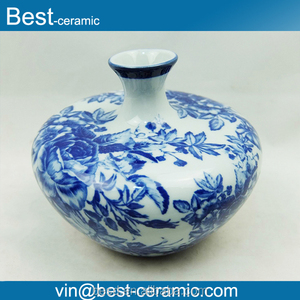 Decoración redonda boca pequeña antigua porcelana <span class=keywords><strong>azul</strong></span> <span class=keywords><strong>y</strong></span> <span class=keywords><strong>blanco</strong></span> Jarrón chino. - Product Image 2