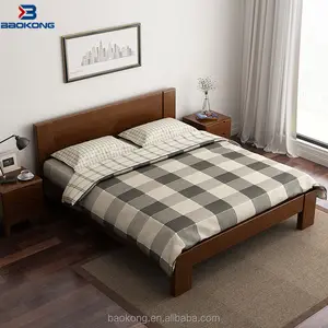 Kayu Solid Walnut Raja Ukuran Double Bed Bed Room Furniture Rumah Modern