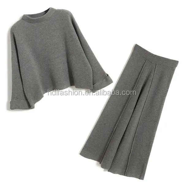 Custom LOGO Mode Damen Woll strick pullover 2-teilige Anzüge lässige Damen Strick pullover zweiteilige Hose für Frauen