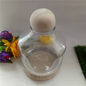 Home Office Desktop Decor Klares dänisches Glas <span class=keywords><strong>Cloche</strong></span> <span class=keywords><strong>Terrarium</strong></span> mit Kugel stopper und Holz sockel - Product Image 3