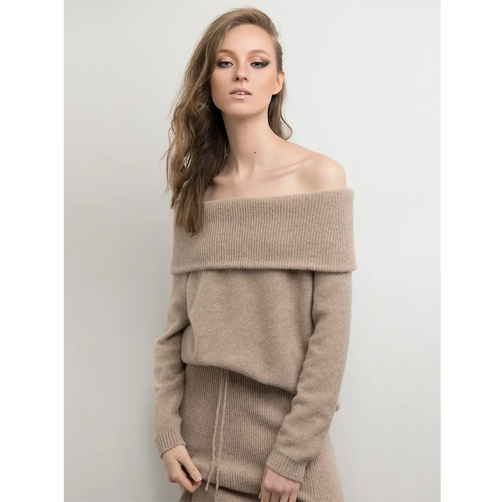 100% pure cashmere off the shoulder sweatshirts for women knitted jumper