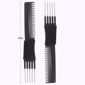 Pettine per Soffiare e Sollevare Capelli in Carbonio Nero, Regolabile, con Punte in Metallo, per Salone, <span class=keywords><strong>5</strong></span> Perni in Acciaio Inossidabile - Product Image 1