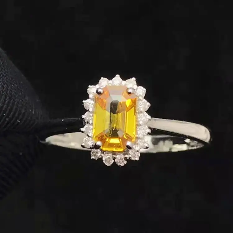 Europese koninklijke stijl luxe edelsteen sieraden 18k wit goud Zuid-afrika real diamond 0.65ct natuurlijke gele saffier ring