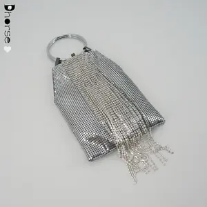 Son moda tasarım bling bling gümüş kristal debriyaj akşam çanta ile rhinestone püsküller toptan