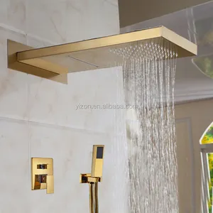 Wholesale And Retail Luxury Golden Shower Head 3 Ways Valve Mixer Rainfall & Waterfall Shower Faucet With Hand Shower