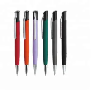 chrome trims soft touch rubberized barrel gift promotion click metal pen