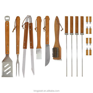 Ensemble d'outils pour <span class=keywords><strong>Barbecue</strong></span>, poignée en <span class=keywords><strong>bois</strong></span>, en acier inoxydable, avec étui de transport, accessoires de bbq, offre spéciale, - Product Image 2