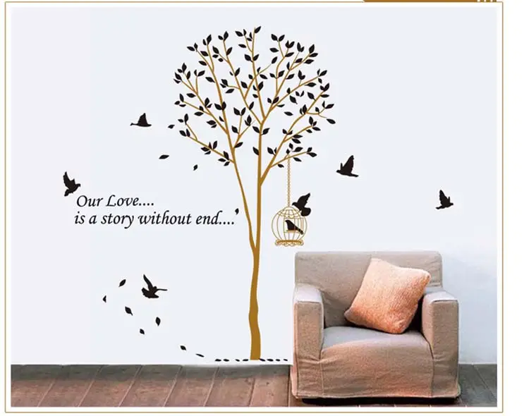 Tree wall stickers birds and birdcage branch wall decals